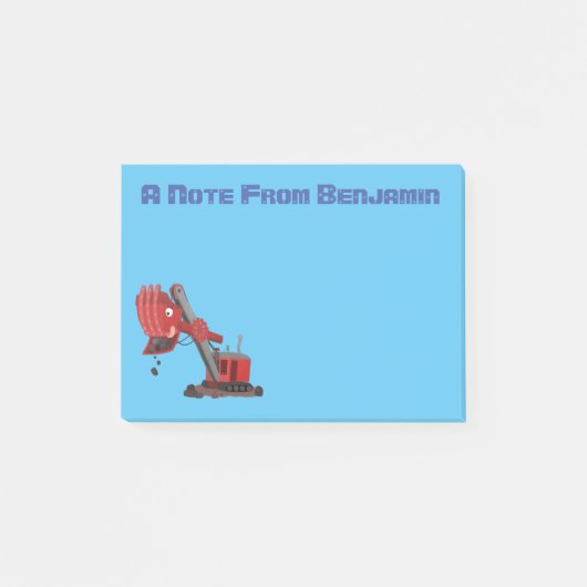 かわいい赤いスチームショベルディガー漫画イラストレーション ポストイット (正面)