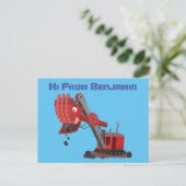 かわいい赤いスチームショベルディガー漫画イラストレーション ポストカード (スタンド正面)