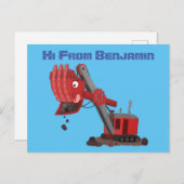 かわいい赤いスチームショベルディガー漫画イラストレーション ポストカード (正面/裏面)