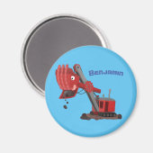 かわいい赤いスチームショベルディガー漫画イラストレーション マグネット (正面/裏面)