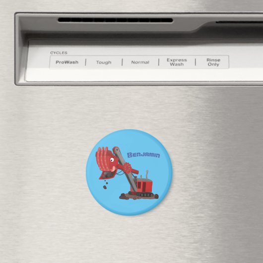 かわいい赤いスチームショベルディガー漫画イラストレーション マグネット (インサイチュ (食洗機))