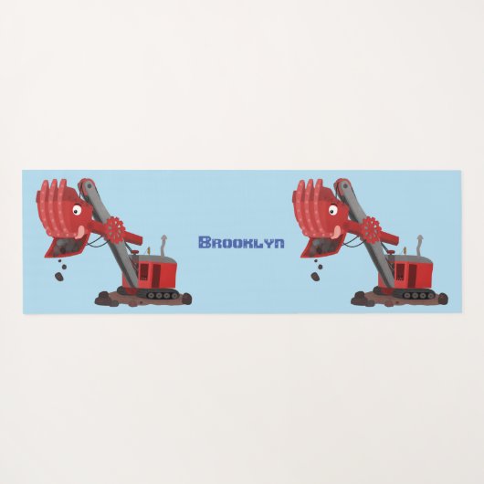 かわいい赤いスチームショベルディガー漫画イラストレーション ヨガマット (裏面(横))