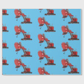 かわいい赤いスチームショベルディガー漫画イラストレーション ラッピングペーパー (フラット)