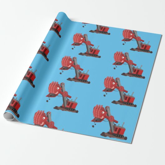 かわいい赤いスチームショベルディガー漫画イラストレーション ラッピングペーパー (アンロールド)