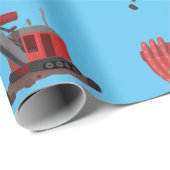 かわいい赤いスチームショベルディガー漫画イラストレーション ラッピングペーパー (ロールコーナー)