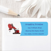 かわいい赤いスチームショベルディガー漫画イラストレーション ラベル (インサイチュ)