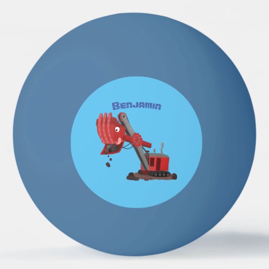 かわいい赤いスチームショベルディガー漫画イラストレーション 卓球ボール (正面)