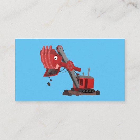 かわいい赤いスチームショベルディガー漫画イラストレーション 名刺 (裏面)