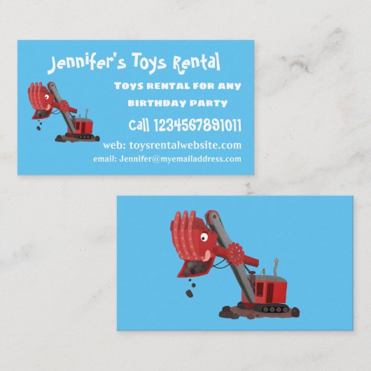 かわいい赤いスチームショベルディガー漫画イラストレーション 名刺 (正面/裏面)