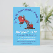 かわいい赤いスチームショベルディガー漫画イラストレーション 招待状 (スタンド正面)