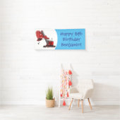 かわいい赤いスチームショベルディガー漫画イラストレーション 横断幕 (インサイチュ)