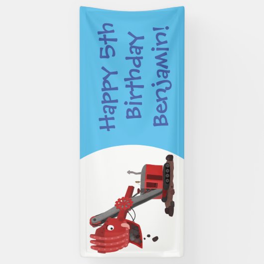 かわいい赤いスチームショベルディガー漫画イラストレーション 横断幕 (縦)