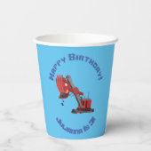 かわいい赤いスチームショベルディガー漫画イラストレーション 紙コップ (裏面)