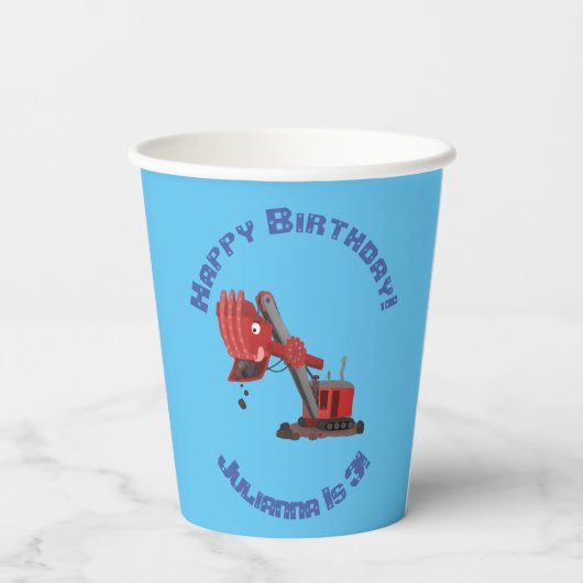 かわいい赤いスチームショベルディガー漫画イラストレーション 紙コップ (裏面)