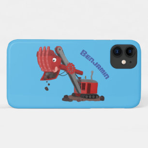 かわいい赤いスチームショベルディガー漫画イラストレーション iPhone 11 ケース