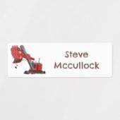 かわいい赤いスチームショベル掘り漫画パーソナライズされた ラベル (デザイン1)