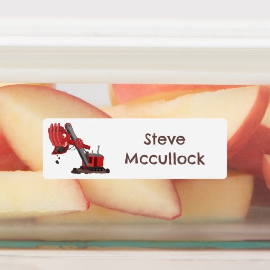 かわいい赤いスチームショベル掘り漫画パーソナライズされた ラベル (貼付)