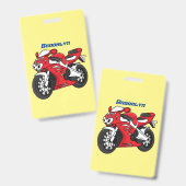 かわいい赤いスポーツバイクの漫画 バッジ (正面＆裏面)
