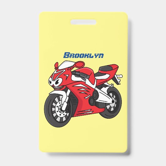かわいい赤いスポーツバイクの漫画 バッジ (正面)