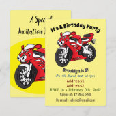 かわいい赤いスポーツバイクの漫画 招待状 (正面/裏面)