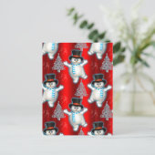 かわいい赤いダンシング雪だるまのクリスマス シーズンポストカード (スタンド正面)