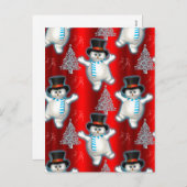 かわいい赤いダンシング雪だるまのクリスマス シーズンポストカード (正面/裏面)