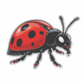 かわいい赤いテントウムシのキャラクター シール (正面)