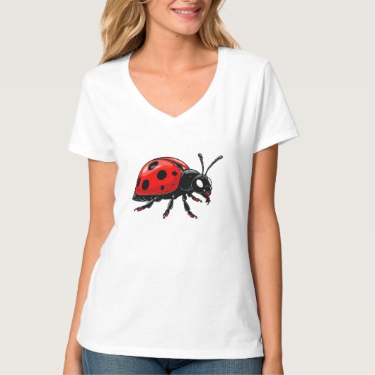 かわいい赤いテントウムシのキャラクター Tシャツ (正面)