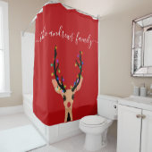 かわいい赤いトナカイの白熱［赤熱］光を放つ鹿のクリスマスライト シャワーカーテン (インサイチュ)