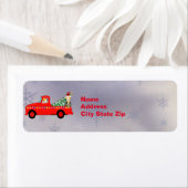 かわいい赤いトラックの猫のクリスマス ラベル (インサイチュ)