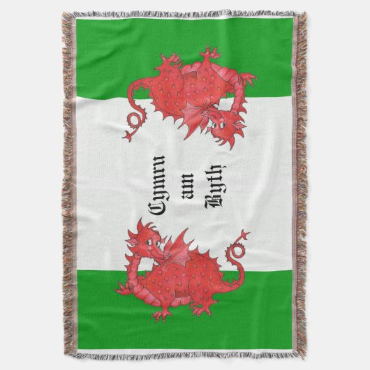 かわいい赤いドラゴンズと緑と白のブランケット スローブランケット (正面縦)