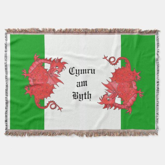 かわいい赤いドラゴンズと緑と白のブランケット スローブランケット (正面)