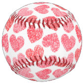かわいい赤いドードルハートバレンタインズデイモノグラム ソフトボール (正面)