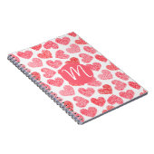 かわいい赤いドードルハートバレンタインズデイモノグラム ノートブック (右側)
