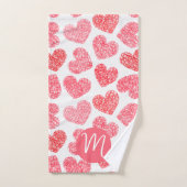 かわいい赤いドードルハートバレンタインズデイモノグラム バスタオルセット (ハンドタオル)