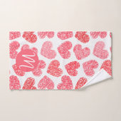 かわいい赤いドードルハートバレンタインズデイモノグラム バスタオルセット (ハンドタオル)