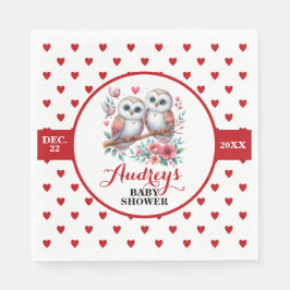かわいい赤いハートとフクロウ スタンダードランチョンナプキン