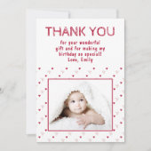 かわいい赤いハートのパターン写真 サンキューカード (正面)