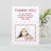 かわいい赤いハートのパターン写真 サンキューカード (スタンド正面)