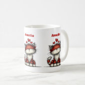 かわいい赤いハートの猫 可愛くて面白い コーヒーマグカップ (正面右)