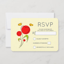 かわいい赤いハートの花と黄色の蝶の出欠確認, 出欠カード