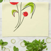 かわいい赤いハートの花と黄色の蝶 キッチンタオル (折り畳み)