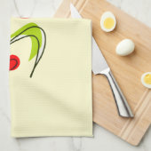 かわいい赤いハートの花と黄色の蝶 キッチンタオル (四つ折り)