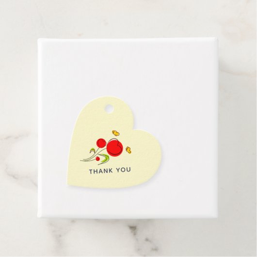 かわいい赤いハートの花と黄色の蝶 フェイバータグ (インサイチュ)