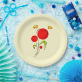 かわいい赤いハートの花と黄色の蝶 ペーパープレート (パーティー)