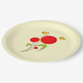 かわいい赤いハートの花と黄色の蝶 ペーパープレート (アングル)