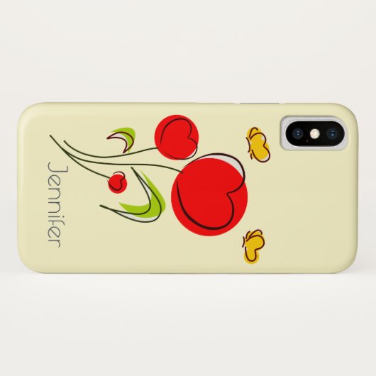 かわいい赤いハートの花と黄色の蝶 Case-Mate iPhoneケース (裏面(横))