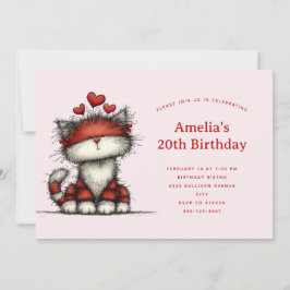 かわいい赤いハートの誕生日 招待状