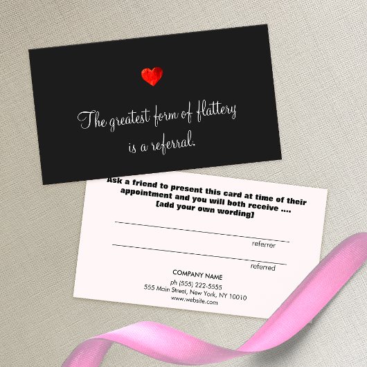 かわいい赤いハートの顧客紹介カード 紹介カード