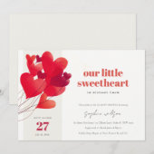 かわいい赤いハートの風船 スイートハート ベビーシャワー 招待状 (正面/裏面)